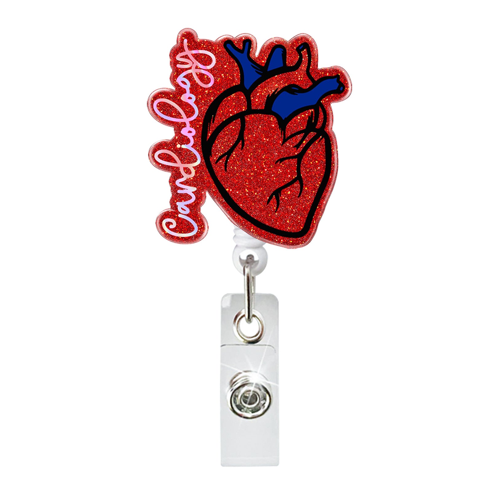 Wholesale Heart Glitter Doctor Nurse Badge Clip Retractable Badge Reel Acrylic Keychain