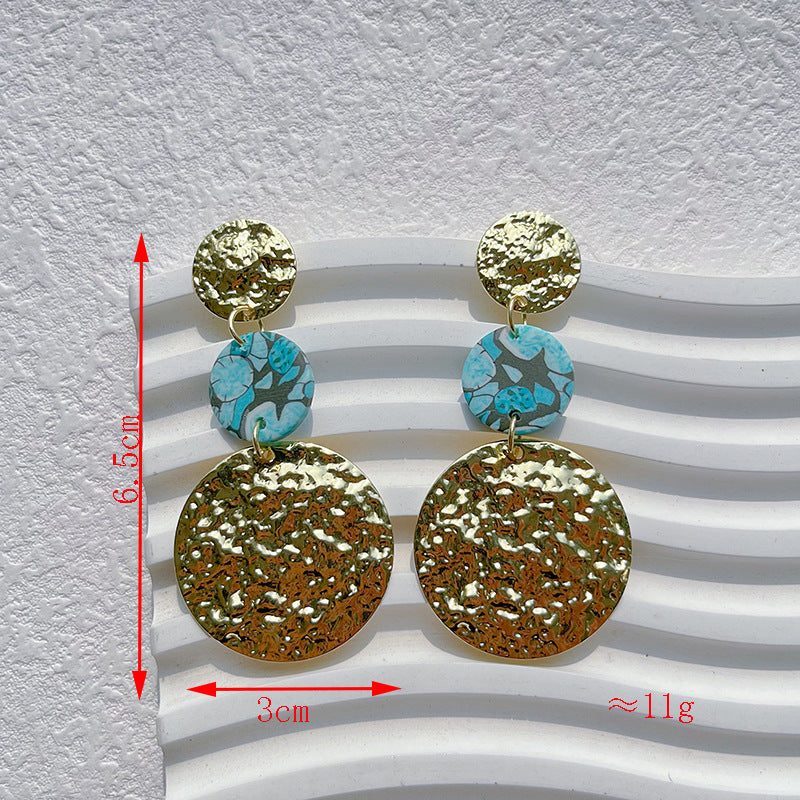Wholesale Turquoise Geometric Metal Spliced Polymer Clay Earrings