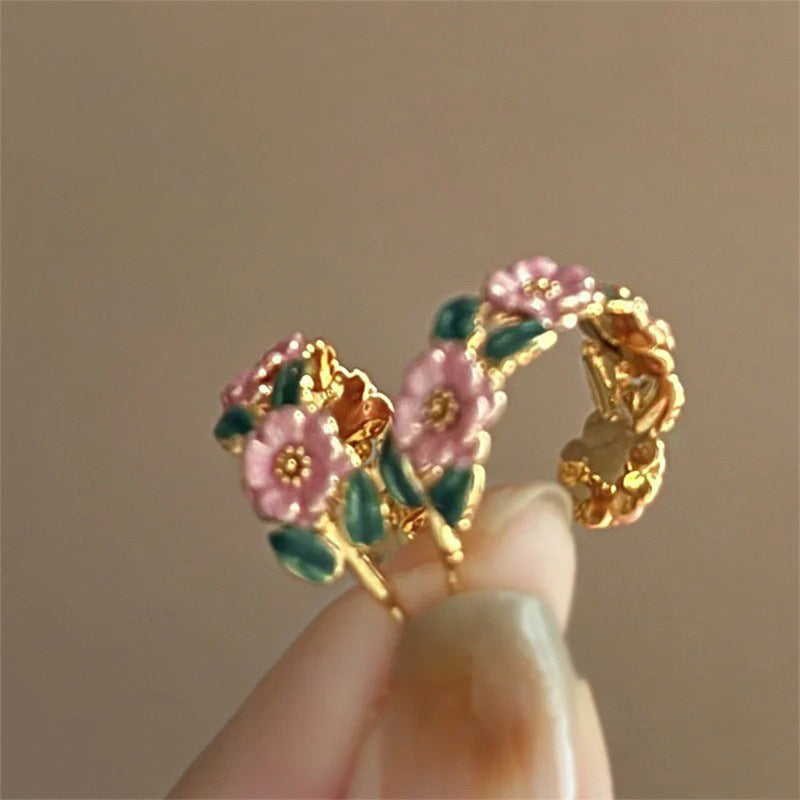 Wholesale French retro colored camellia enamel oil drop earrings fashionable temperament niche antique earrings