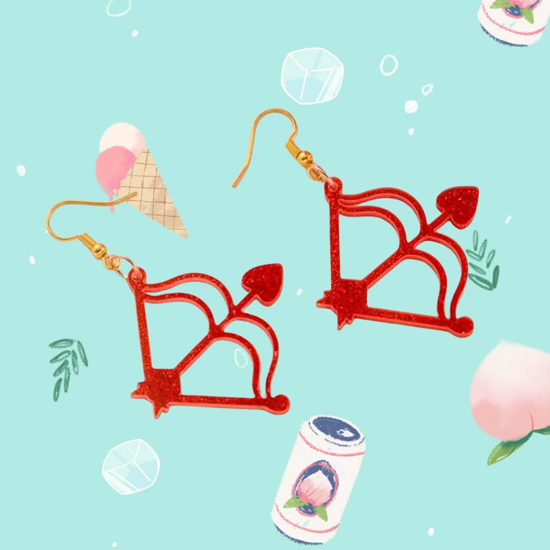 Wholesale Sparkling Pink Cupid Letter LOVE Bow Earrings