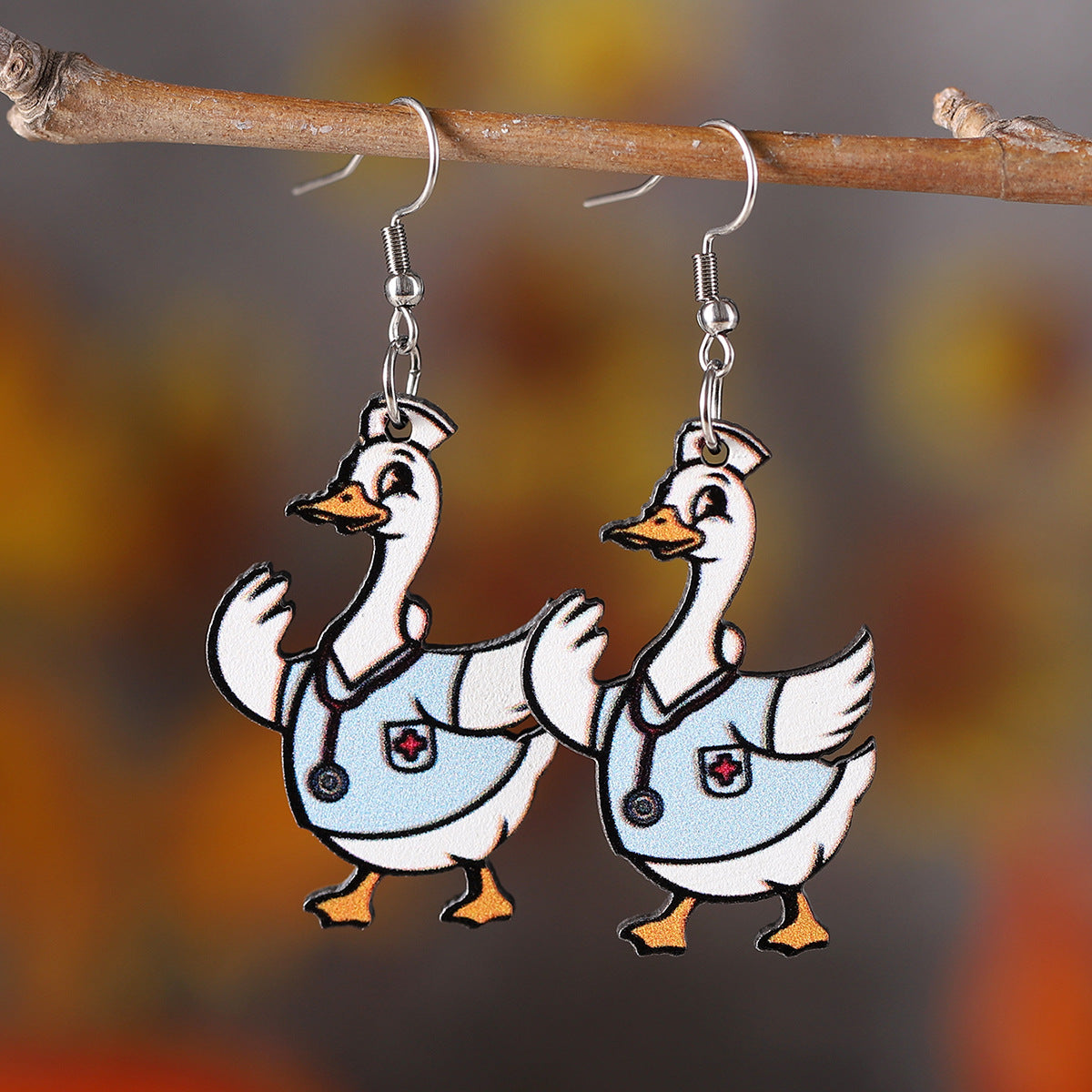 Wholesale Quirky Stethoscope Nurse Goose Double-sided Earrings
