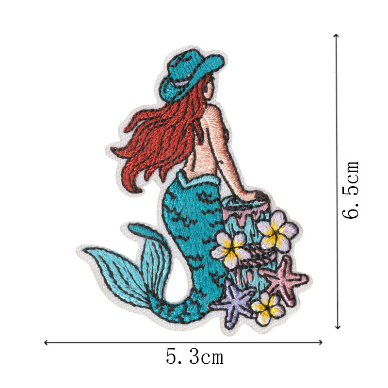 Wholesale West Coast Retro Mermaid Adhesive Embroidered Patches Guitar Cactus Nautical Design For Coat Repair Chic Craft Supply Boutique Resale