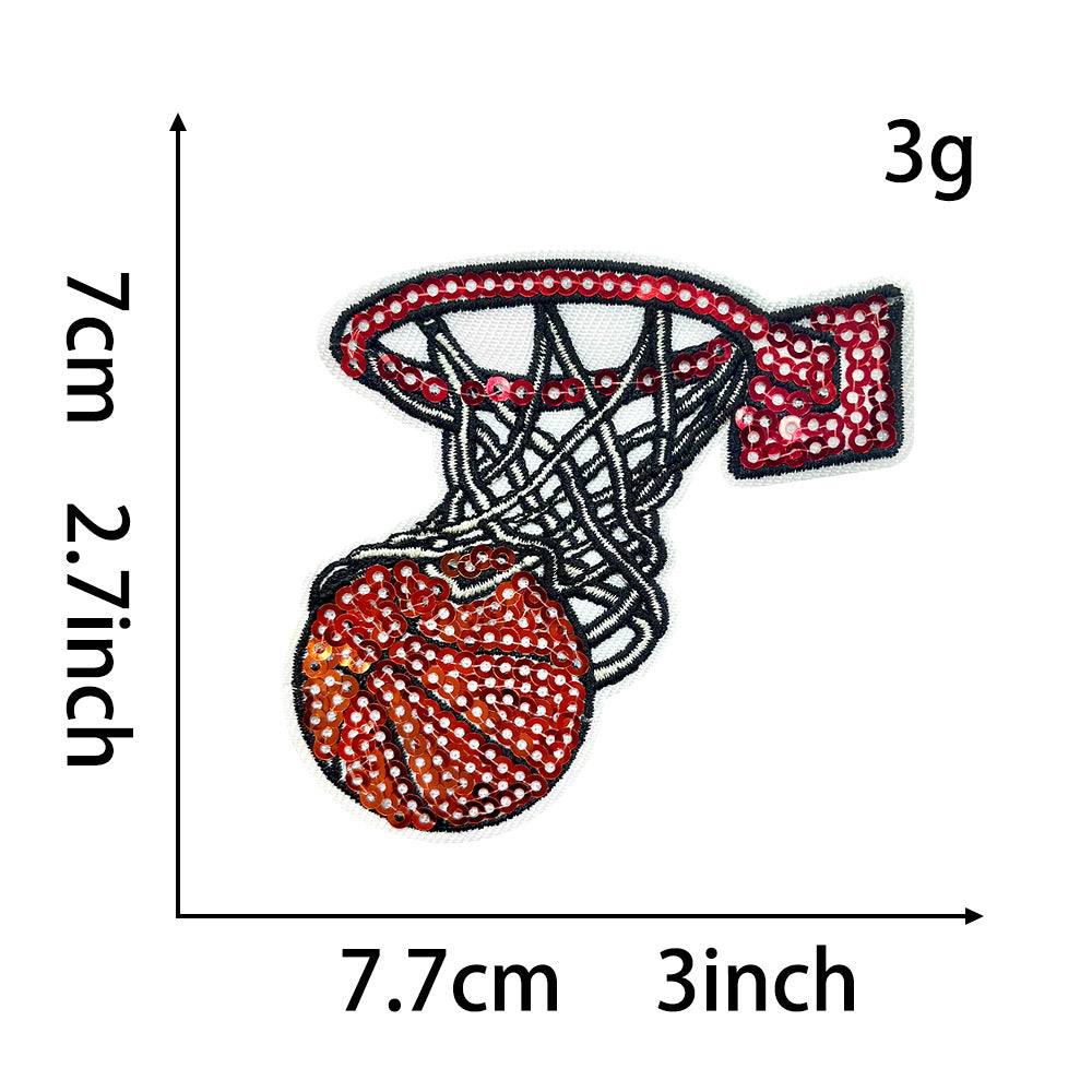 Wholesale Sequined Basketball Patch DIY Iron On Embroidered Badge Stylish Coat Decorative Accessory