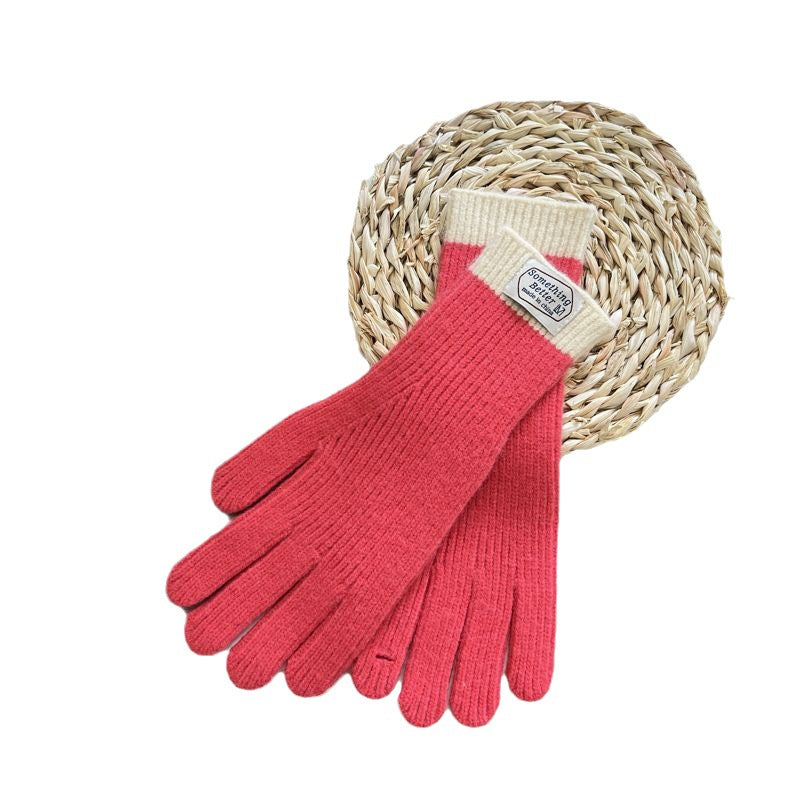 Wholesale Autumn and Winter Color-blocked Knitted Woolen Gloves with Touch Screen Minute Hands