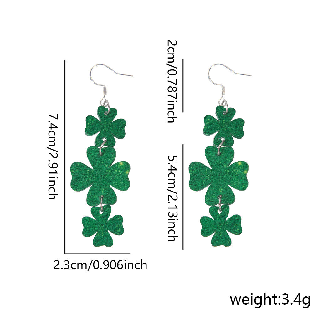Wholesale St.  Patrick' s Day four-leaf clover hat with acrylic earrings