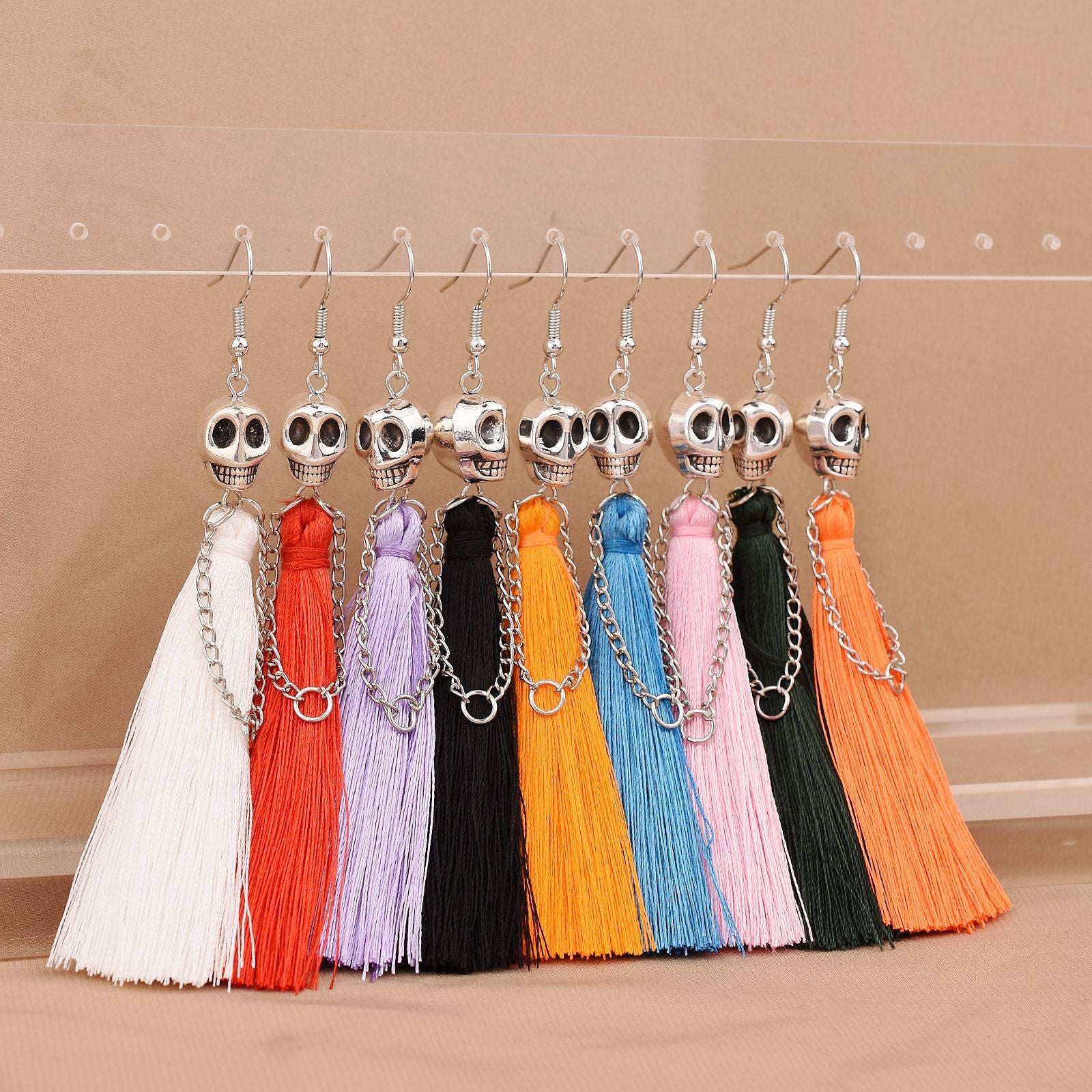 Wholesale Halloween Skull Tassel Multicolor Earrings