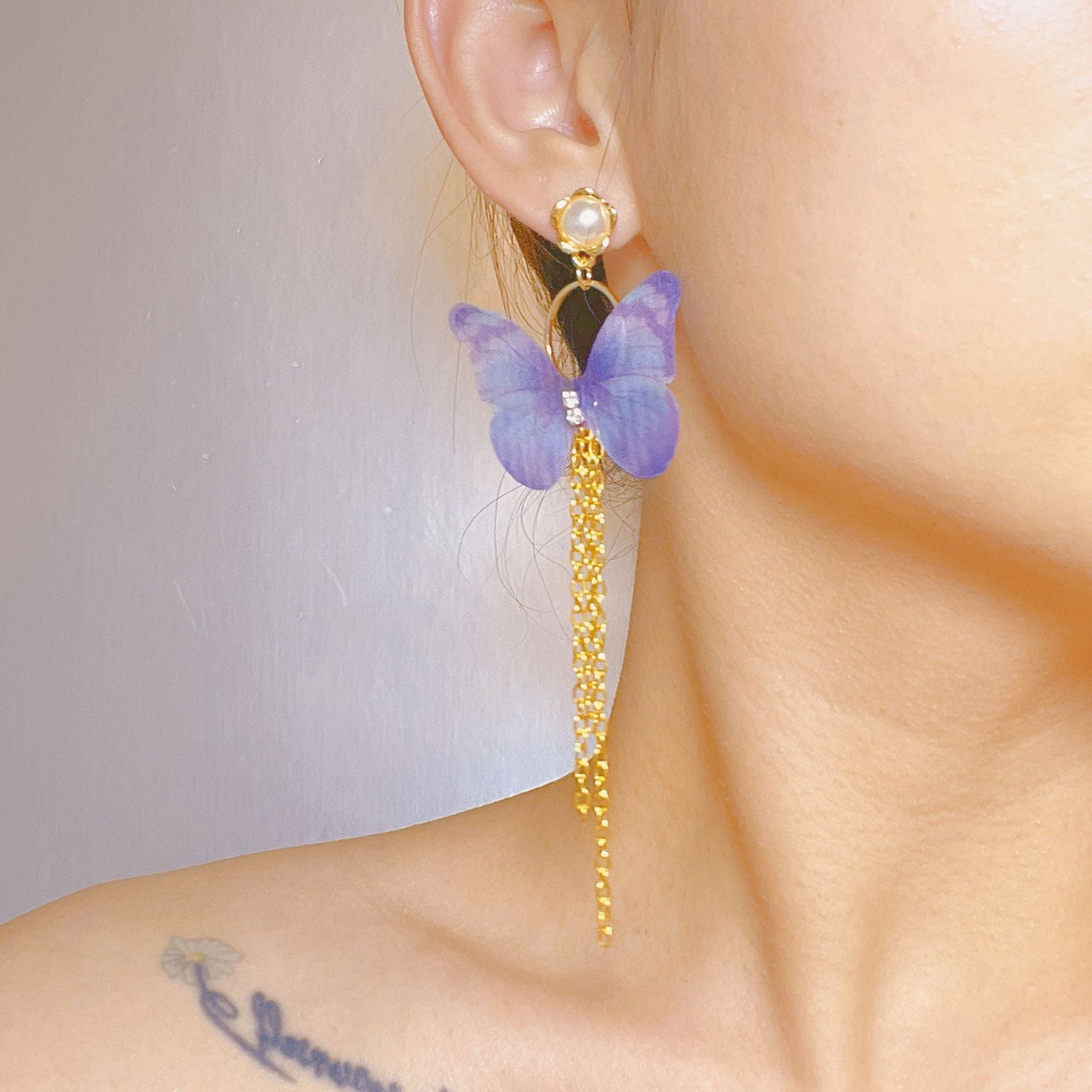 Wholesale Alloy Organza Butterfly Crystal Long Earrings