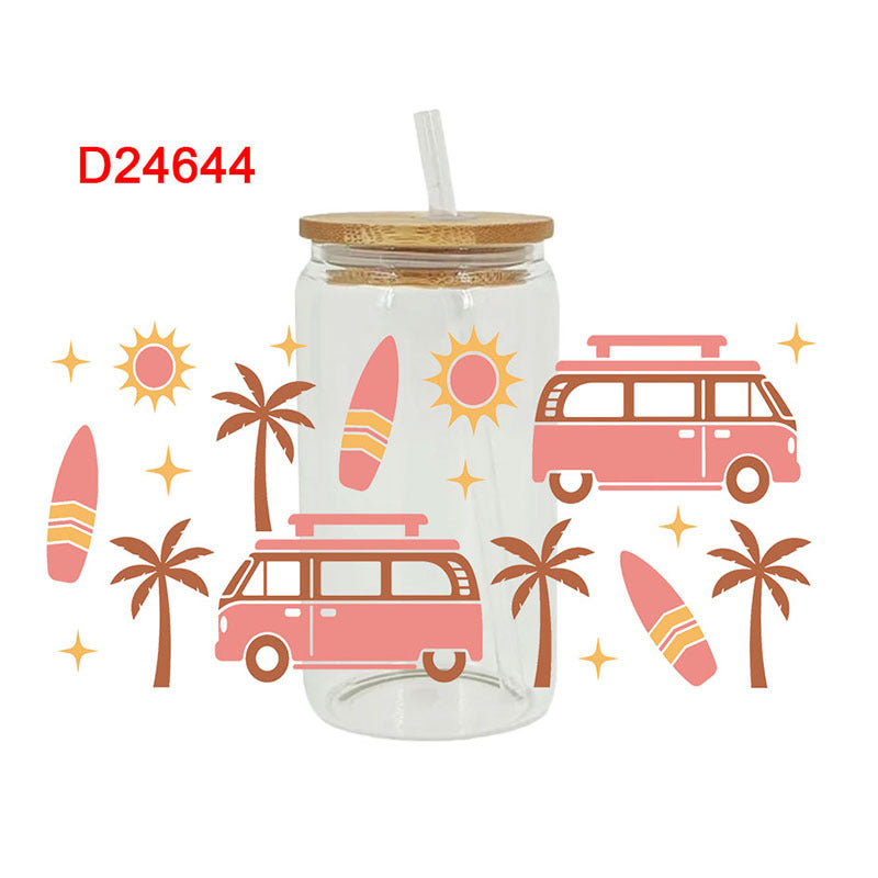 Wholesale Colorful Coconut Tree Car Summer Series  16oz Cup UV DTF Wraps