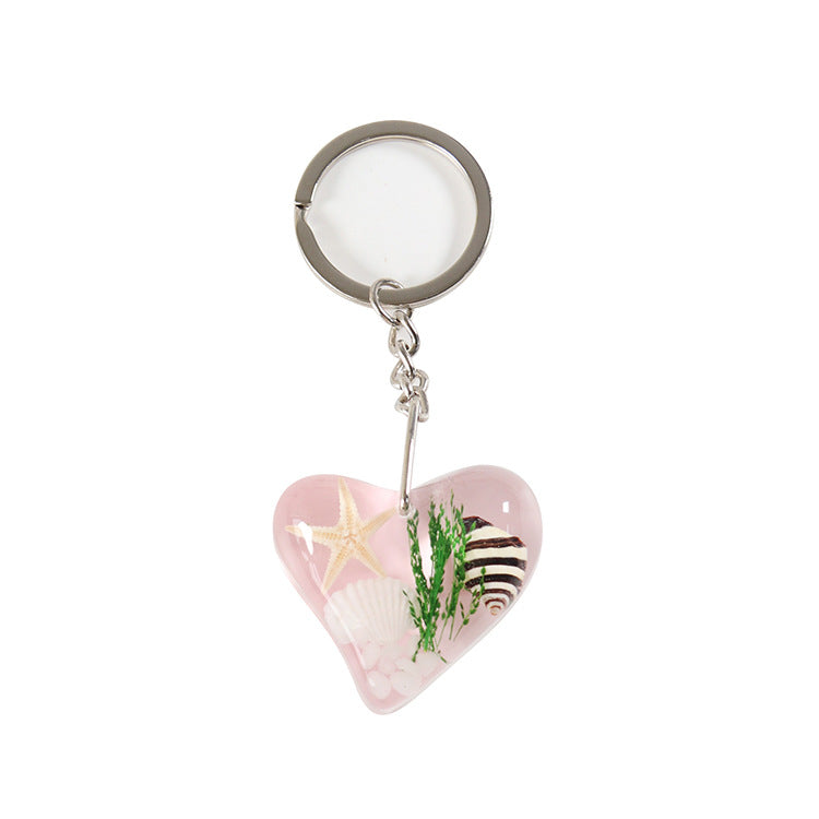 Wholesale 6pcs Creative Handmade Heart-shaped Shell Conch Glue Metal Keychain