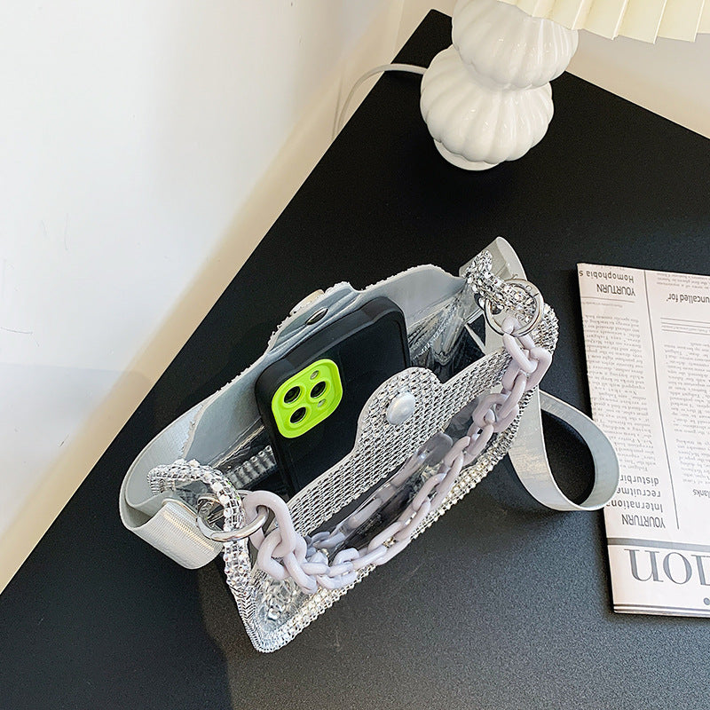 Bolsas de cadena transparentes al por mayor bolsos de hombro portátiles de PVC