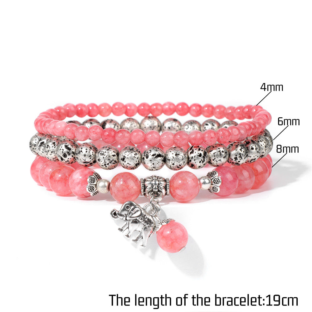Cuentas de piedra natural al por mayor cuentas de piedra volcánica colgante de elefante de tres capas pulsera