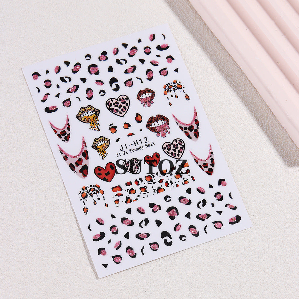 Wholesale 3pcs/pack Leopard print glitter nail stickers