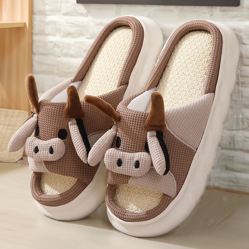Wholesale Cute Cow Anti slip Thick Bottom Linen Slippers