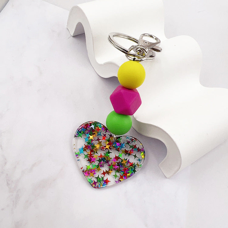Wholesale  Magic Acrylic Love Silicone Beaded Keychain Bag Key Pendant