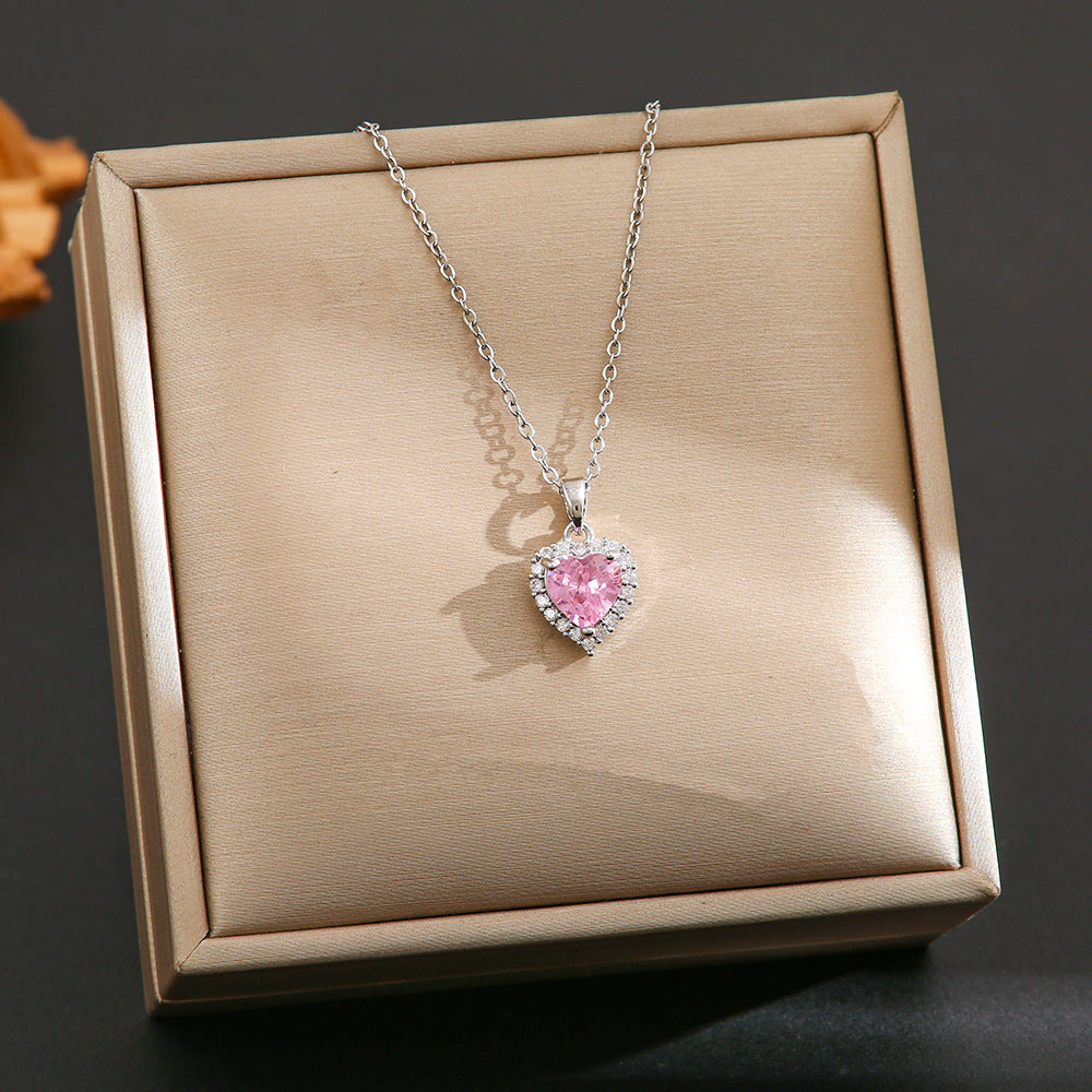 Wholesale Silver titanium steel necklace with powder zirconium inlay