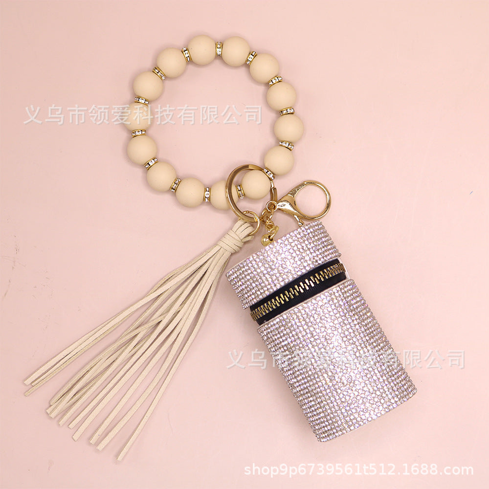 Wholesale New Lipstick Bag Silicone Wrist Bracelet Diamond Ring Beaded Pendant Keychain