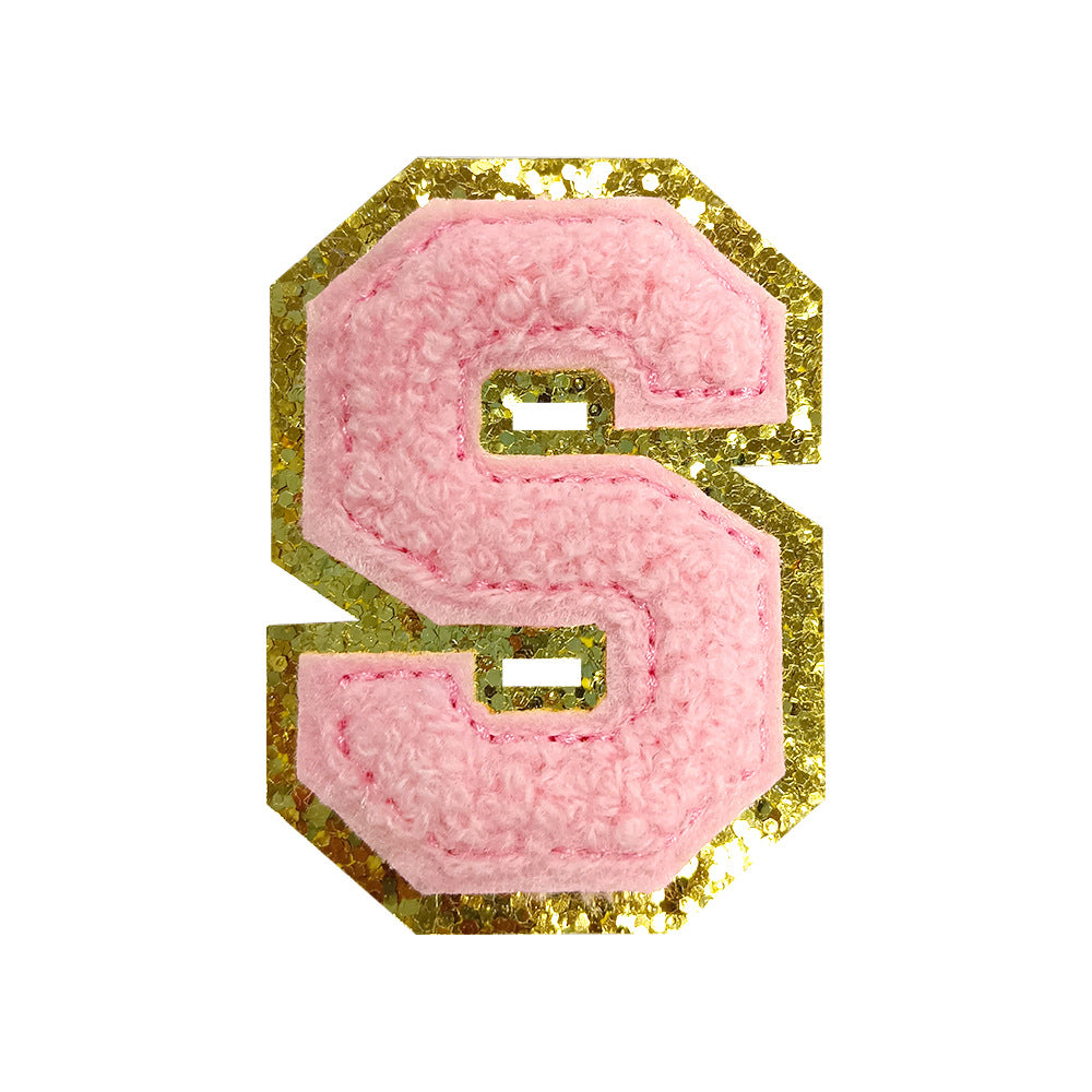 Wholesale Towel Embroidered Self Adhesive Letter Patches A Z Gold Glitter Double Layer Chic DIY Coat Accessory