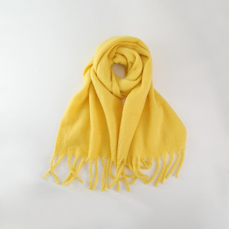 Wholesale Autumn and Winter Thickened Warm Thick Fringed Soft and Waxy Versatile Solid Color Imitation Cashmere Scarf