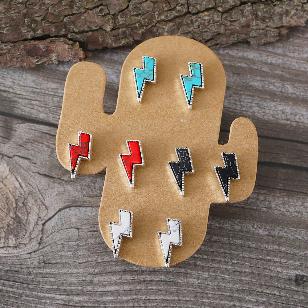 Wholesale Western Bohemian Lightning Round Turquoise Earring Set