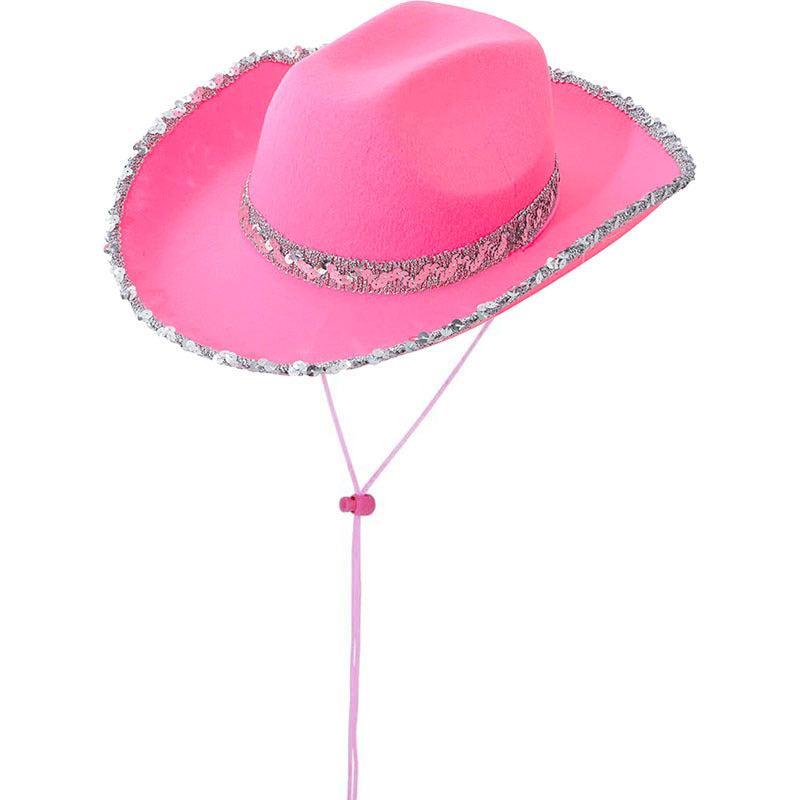 Wholesale Mardi Gras White Silver Trim Sequined Cowboy Hat