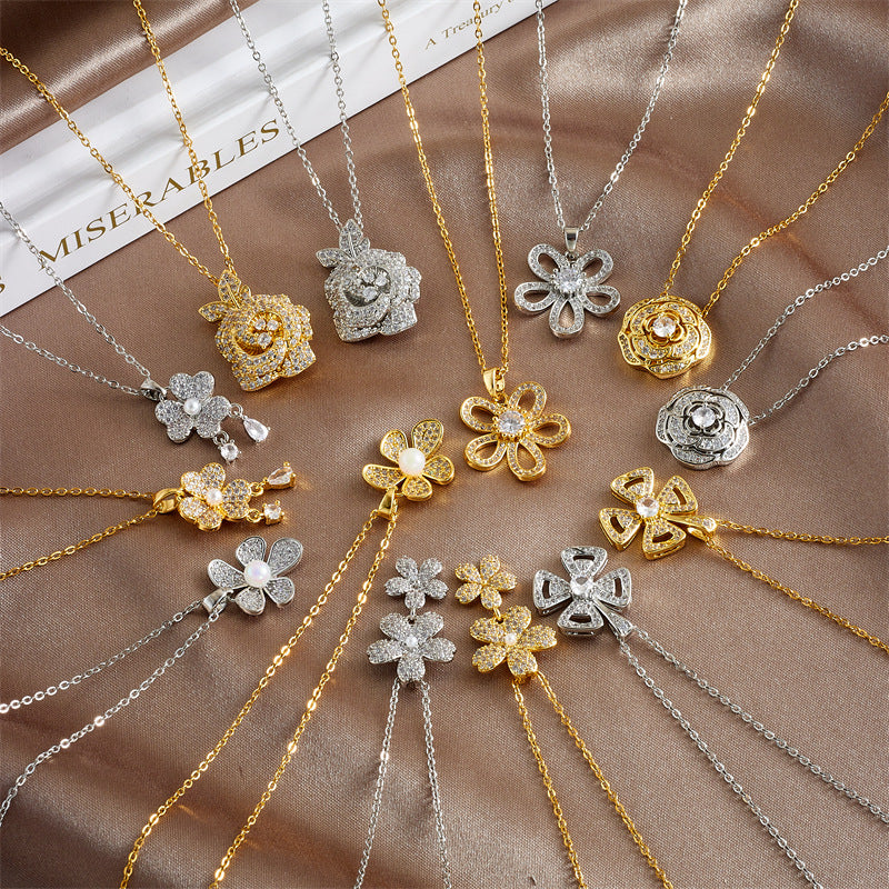 Wholesale women' s flower pendant niche design clavicle chain