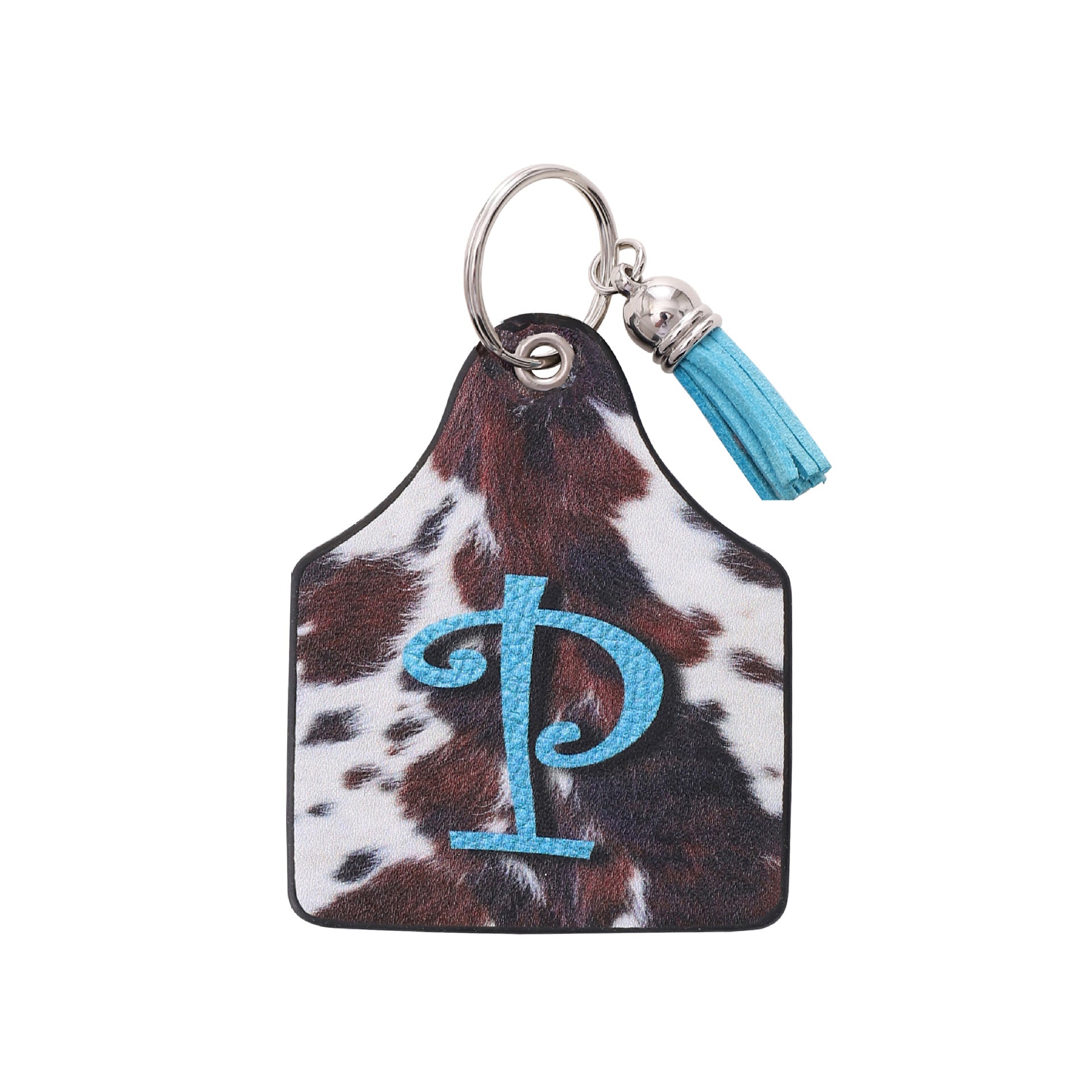 Wholesale Vintage Western Cow Pattern Animal Fur Letter Print Leather Keychain