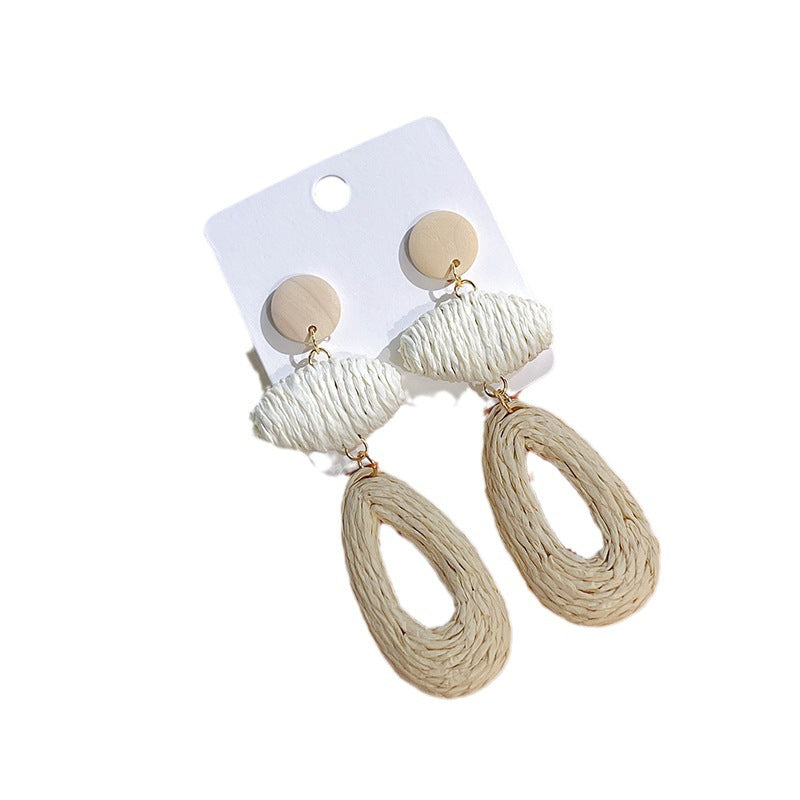 Wholesale Straw Handwoven Geometric Stud Earrings