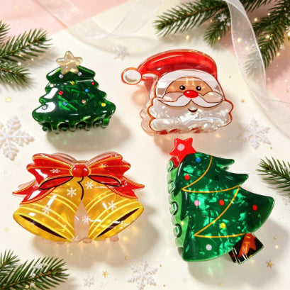 Wholesale Christmas Deer Snowman Bell Hair Claw Clip PVC Fashion Accessory Gift Boutique Resale