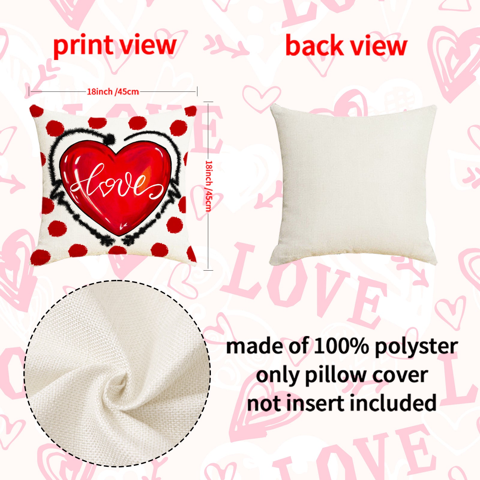 Wholesale Heart-Shaped Printed Pillow Cover Valentine' s Day  Linen Printed  Cover
