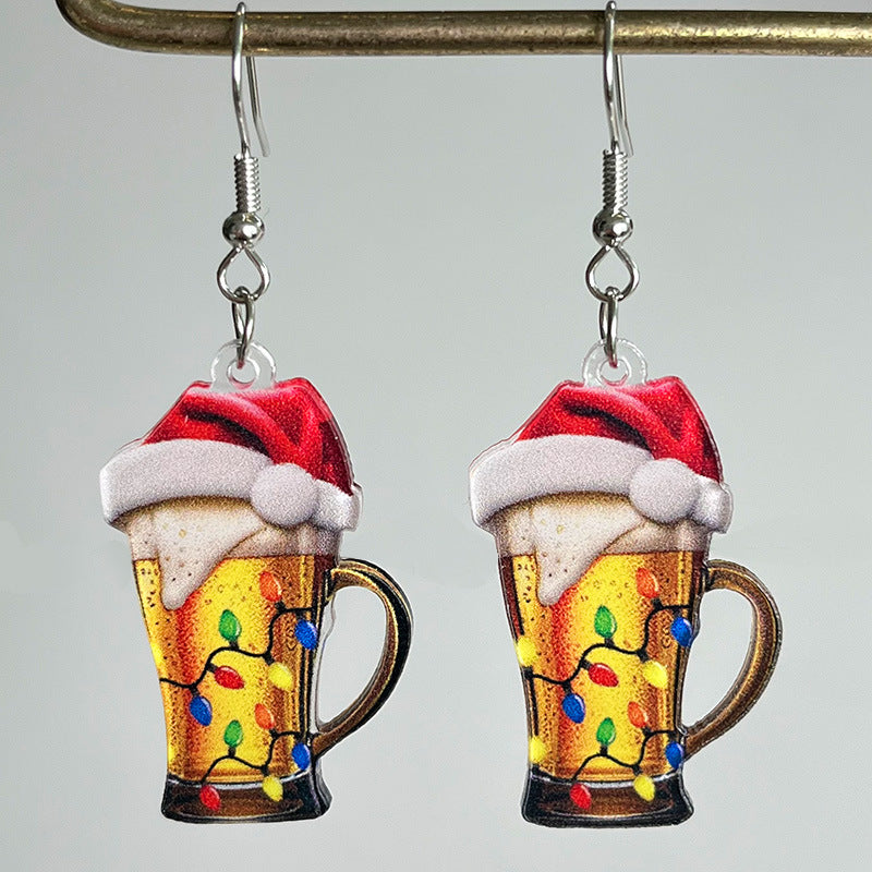 Wholesale 2pairs/pack Christmas Acrylic Red Wine Beer Party Santa Hat Lightning Boots Earrings