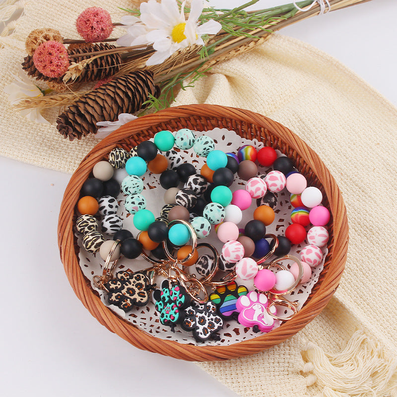Wholesale Korean Style Cartoon Dog Paw Silicone Bead Keychain DIY Bracelet Key Ring Fashion Accessory