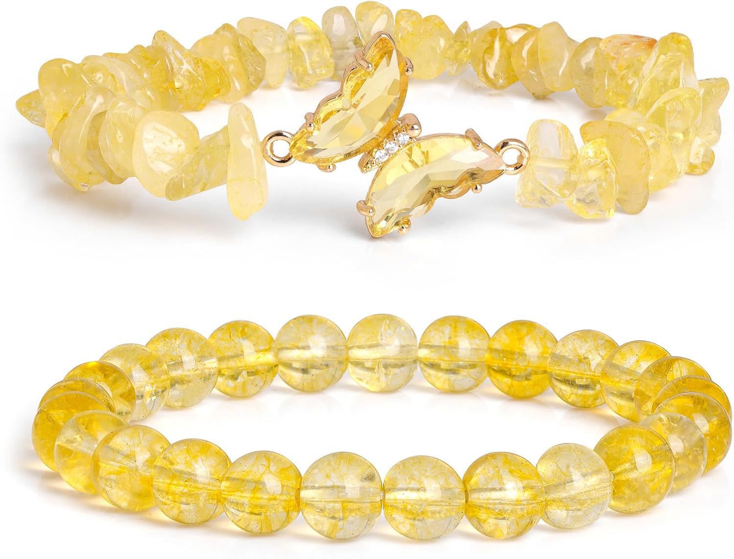 Wholesale  Natural Stone Amethyst Butterfly Pendant Layered Bracelet Set