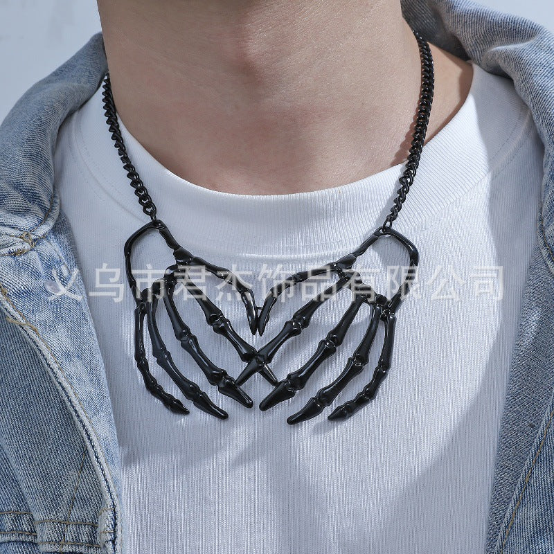 Wholesale  exaggerated hip-hop punk skeleton hand necklace