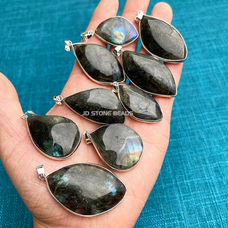 Wholesale 5pcs Glitter Stone Pendant Labradorite Necklaces