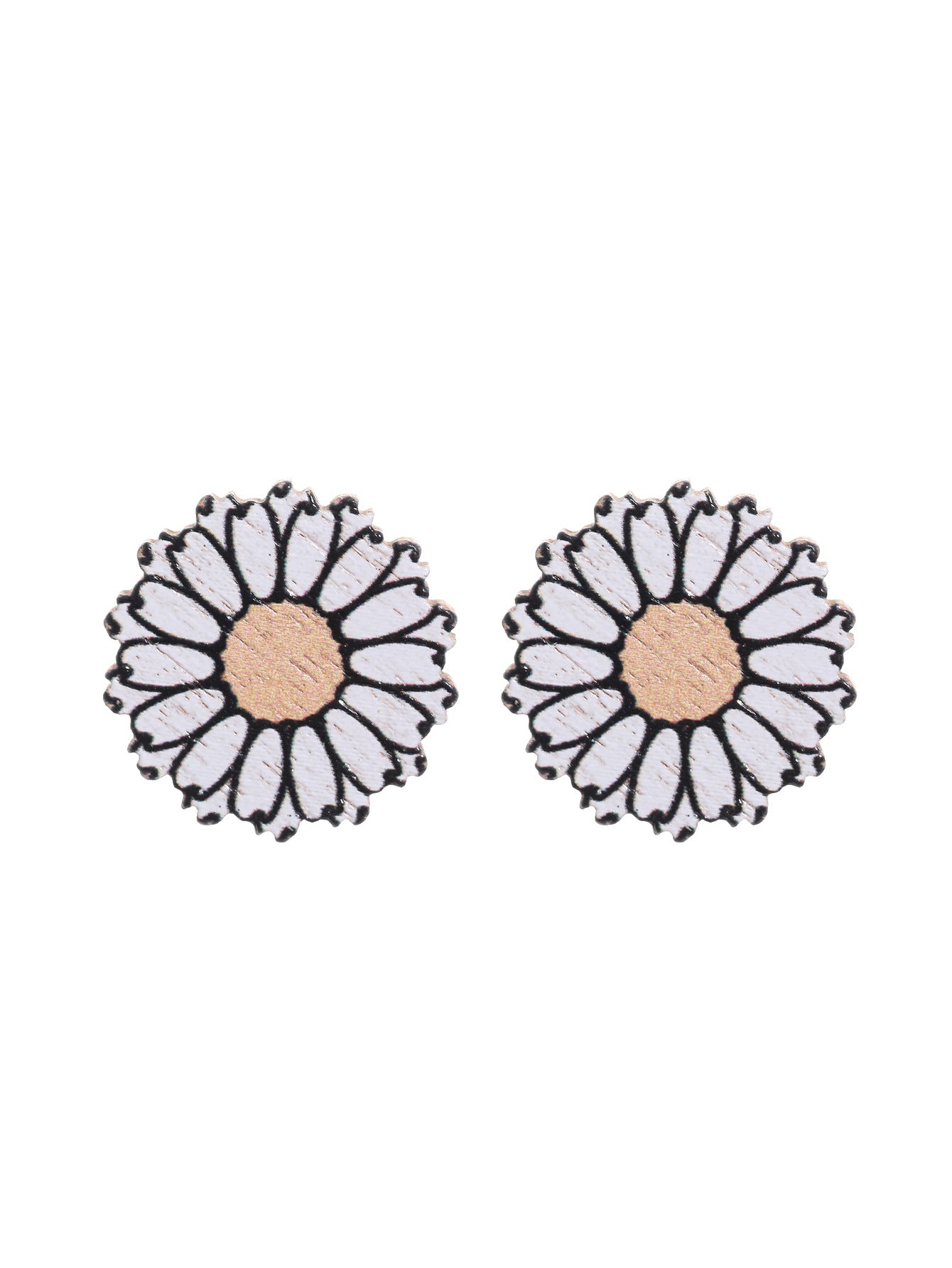 Wholesale Western Style Sunflower Flower Chrysanthemum Pattern Wooden Earrings