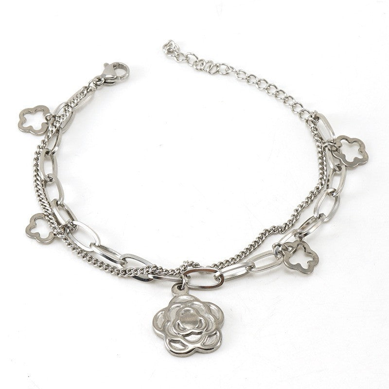Wholesale Double Layer Titanium Steel Heart Shape 18K Multi-Layer Rose Bracelet
