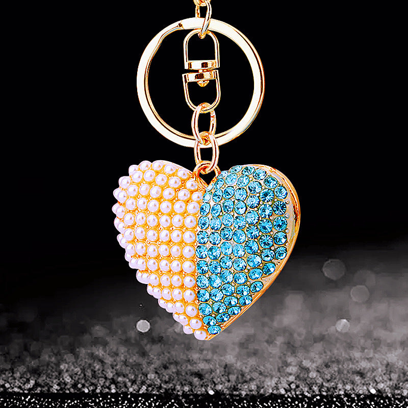 Wholesale Metal Pearl Heart Lucky Bag Keychain Cute Car Key Accessory Bag Charm For Women Gift