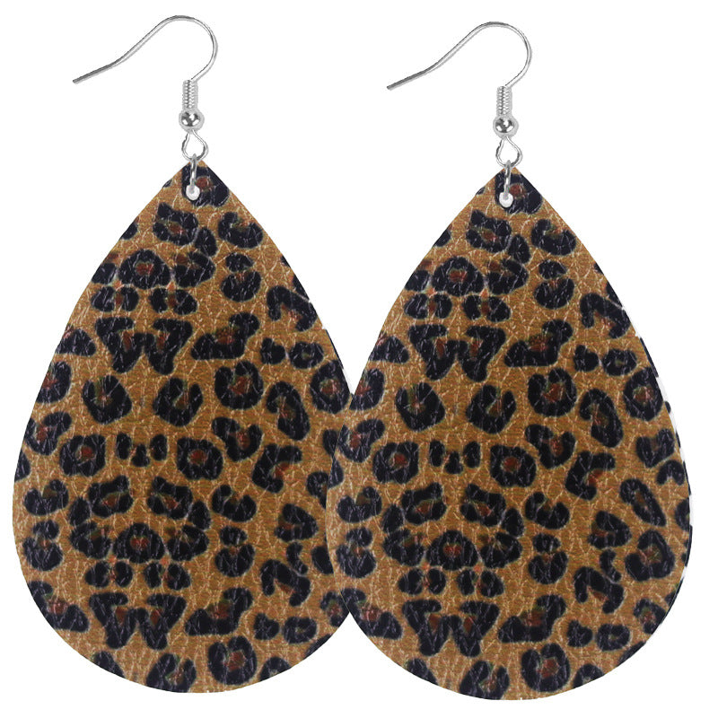 Wholesale 2pairs/pack Cow Print Leopard Print Tiger Print Double Sided Print Leather Earrings