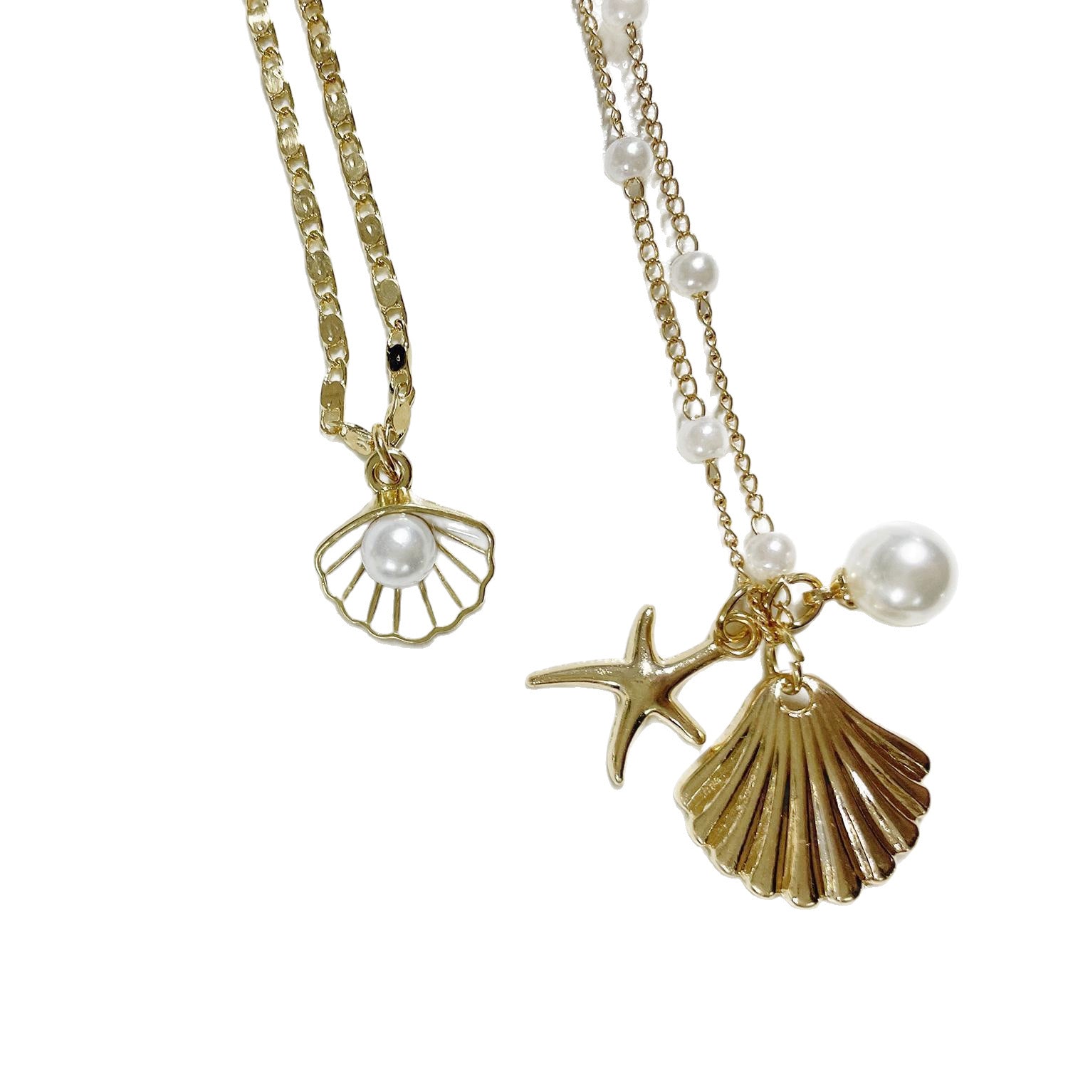 Wholesale Trendy Multi Layer Shell Starfish Necklace Beach Collarbone Chain Boutique Resale Jewelry Accessory