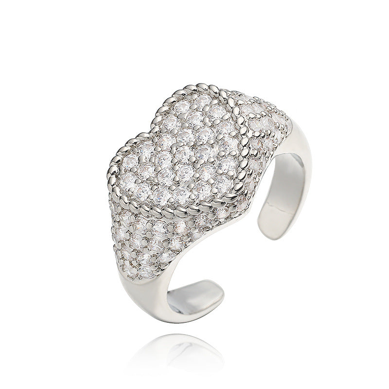 Wholesale Colored Diamond Ring Heart Opening Adjustable Ring
