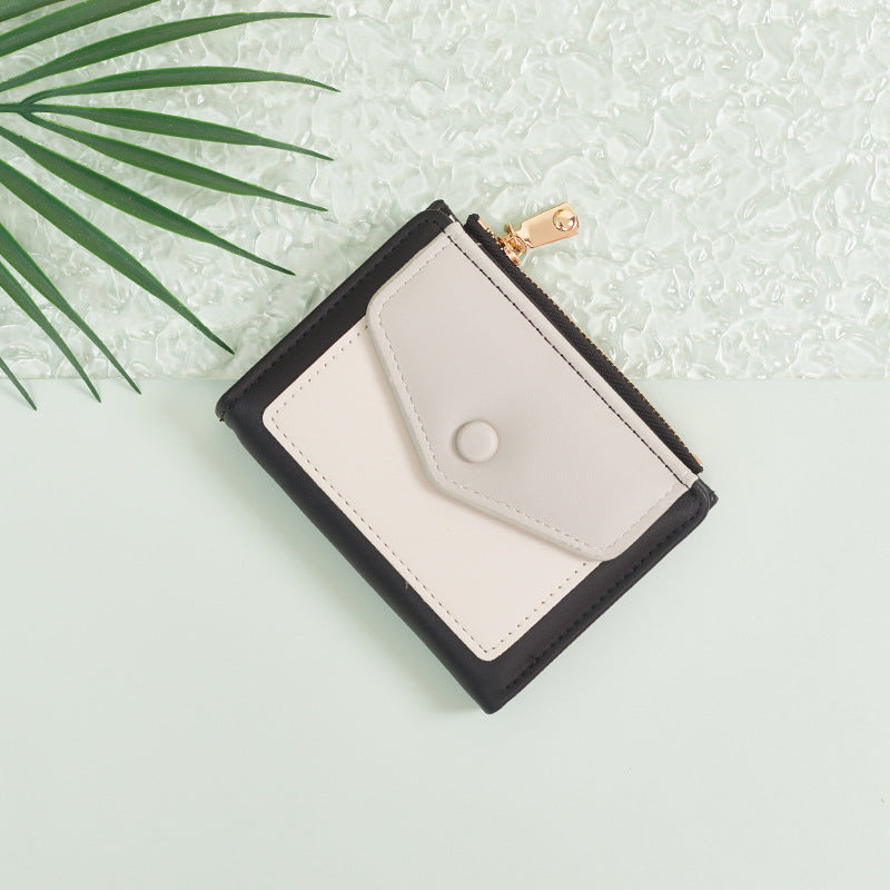 Wholesale Stitching Short Ladies Cute Student Pu Multifunctional Compact Wallet