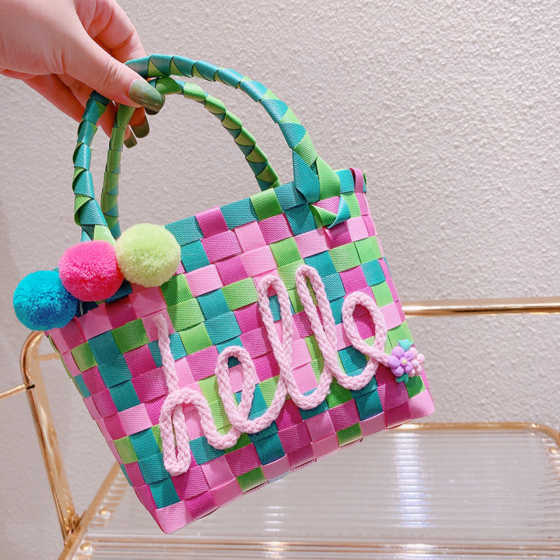 Cesta de verduras al por mayor Summer Rainbow Straw Tote bolsas