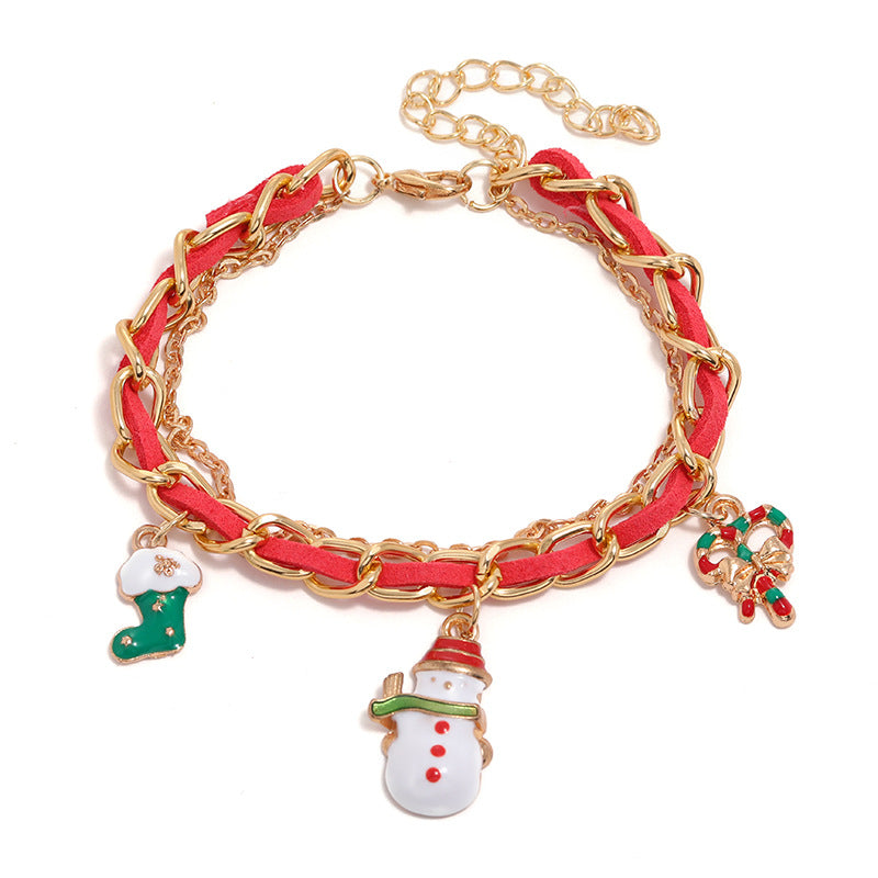 Wholesale Stitching Christmas Snowman Walking Stick Christmas Bracelet