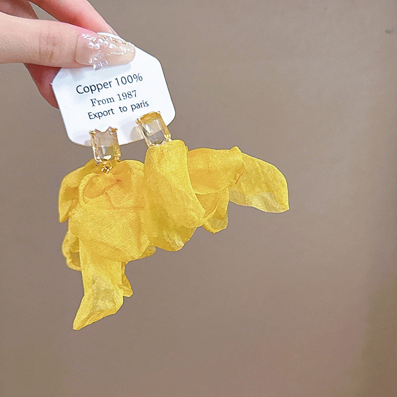 Wholesale Fabric flower super fairy handmade beaded fairy small fresh flower silver needle earrings