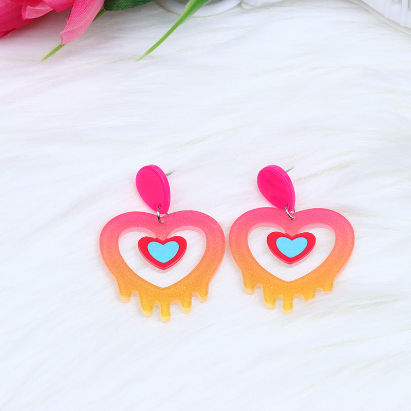 Wholesale Valentine' s Day Earrings Acrylic Splicing Fashionable t Heart Earrings