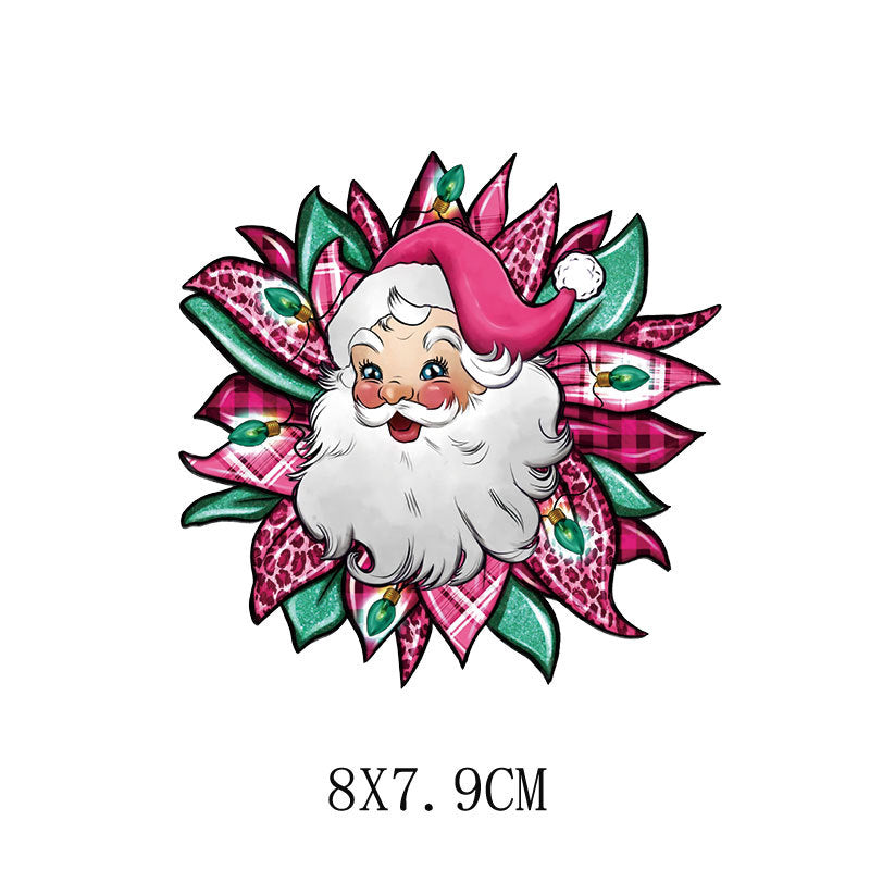 Wholesale 5pcs/pack  Pink Christmas Cartoon House Heat Transfer Pattern Clothing Sticker   UV DTF Ready to Press Transfers Wraps