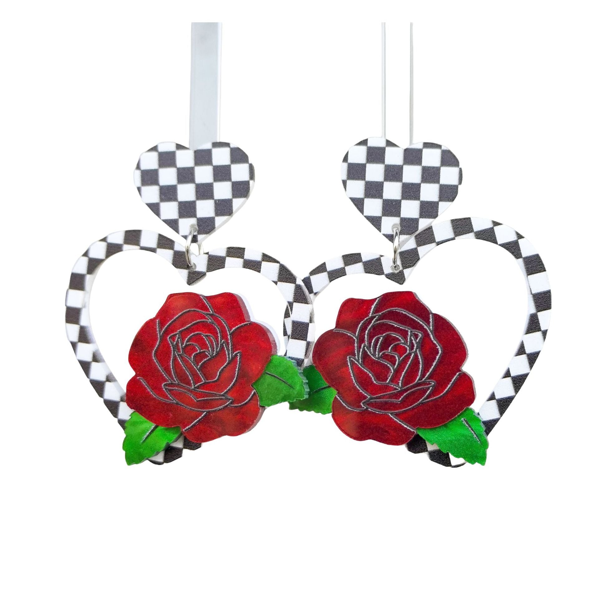 Wholesale Acrylic Valentine's Day Love Rose Black and White Check Leopard Personality Retro Earrings