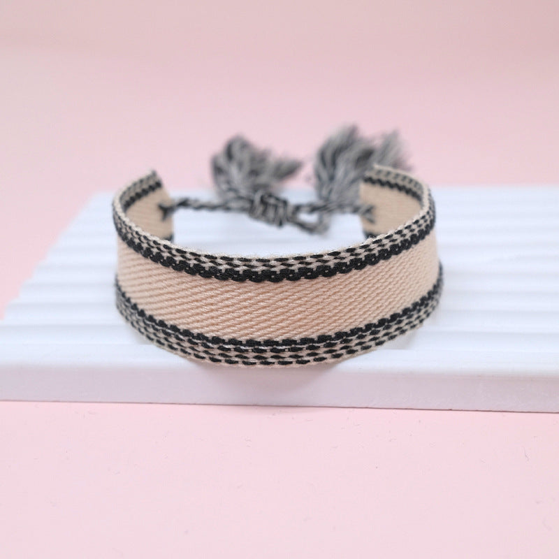 Wholesale Cord Embroiderable Logo Letter Woven Tassel Bracelet