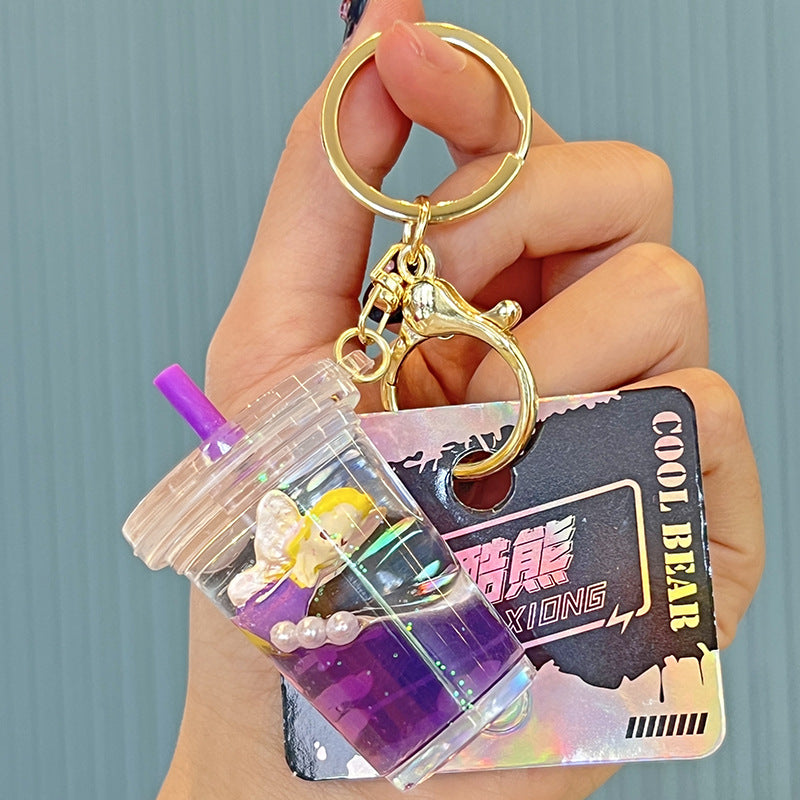 Wholesale Milk Tea Cup Quicksand Bottle Acrylic Keychains