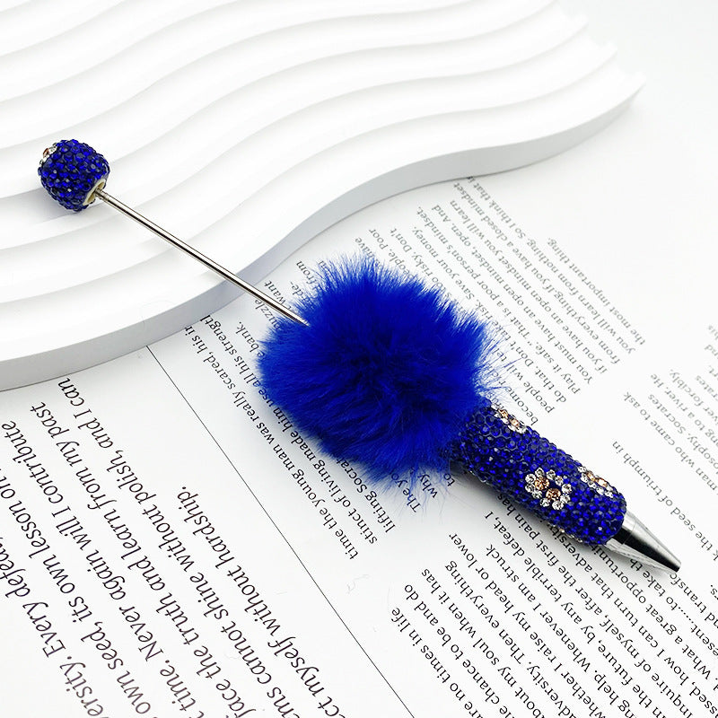 Wholesale Beadable Pen Plastic Creative Plush Ball Leopard Print Full Diamond DIY